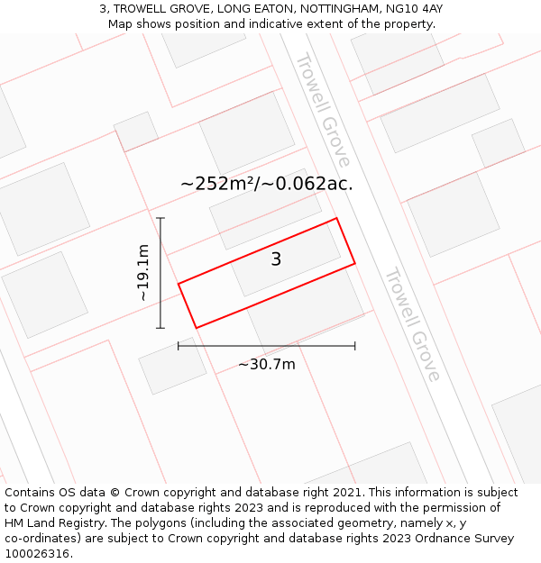 3, TROWELL GROVE, LONG EATON, NOTTINGHAM, NG10 4AY: Plot and title map