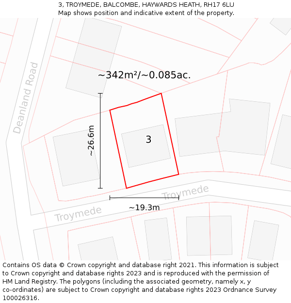 3, TROYMEDE, BALCOMBE, HAYWARDS HEATH, RH17 6LU: Plot and title map