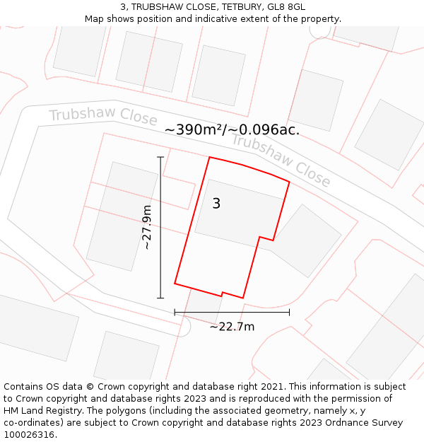 3, TRUBSHAW CLOSE, TETBURY, GL8 8GL: Plot and title map