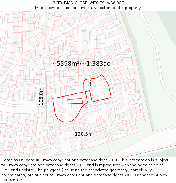 3, TRUMAN CLOSE, WIDNES, WA8 9QE: Plot and title map