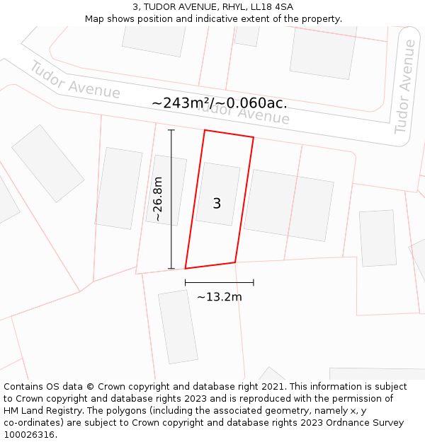 3, TUDOR AVENUE, RHYL, LL18 4SA: Plot and title map