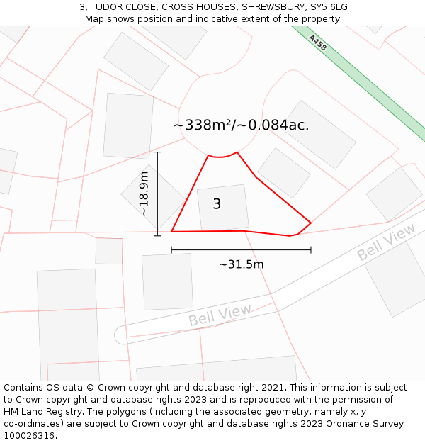 3, TUDOR CLOSE, CROSS HOUSES, SHREWSBURY, SY5 6LG: Plot and title map