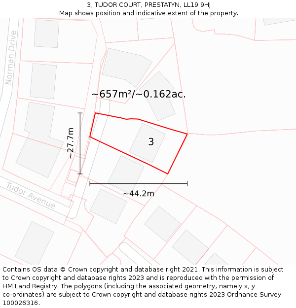 3, TUDOR COURT, PRESTATYN, LL19 9HJ: Plot and title map
