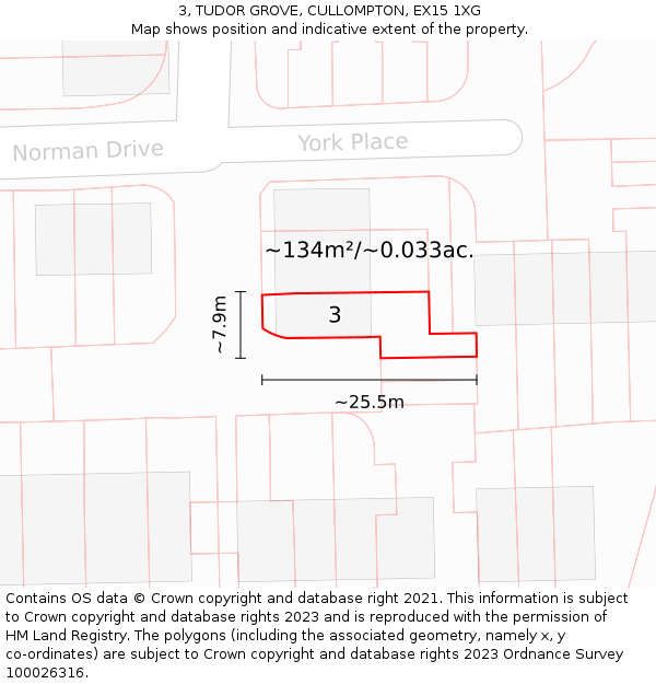 3, TUDOR GROVE, CULLOMPTON, EX15 1XG: Plot and title map