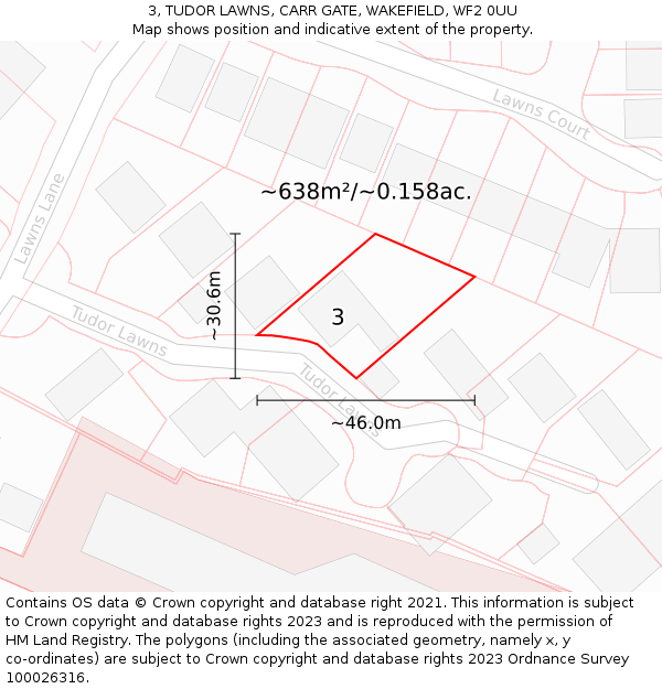 3, TUDOR LAWNS, CARR GATE, WAKEFIELD, WF2 0UU: Plot and title map