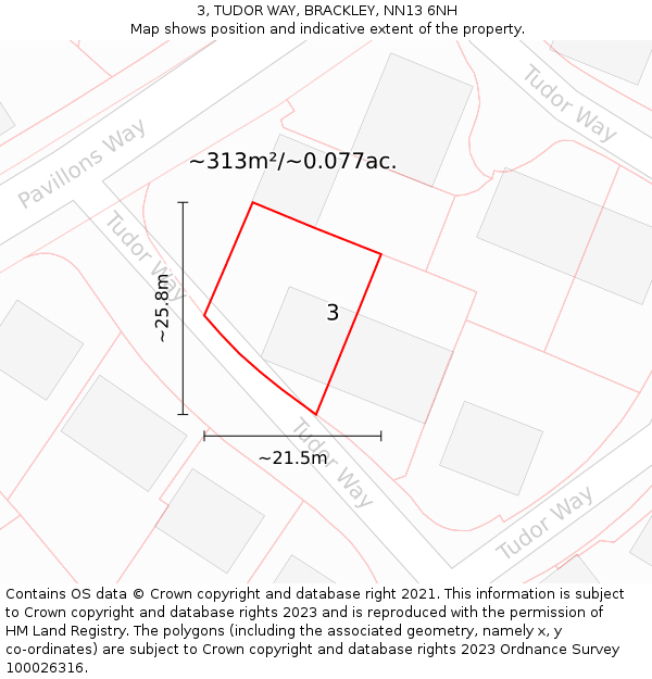 3, TUDOR WAY, BRACKLEY, NN13 6NH: Plot and title map