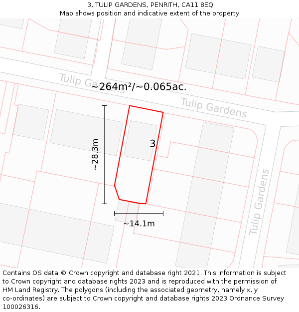 3, TULIP GARDENS, PENRITH, CA11 8EQ: Plot and title map