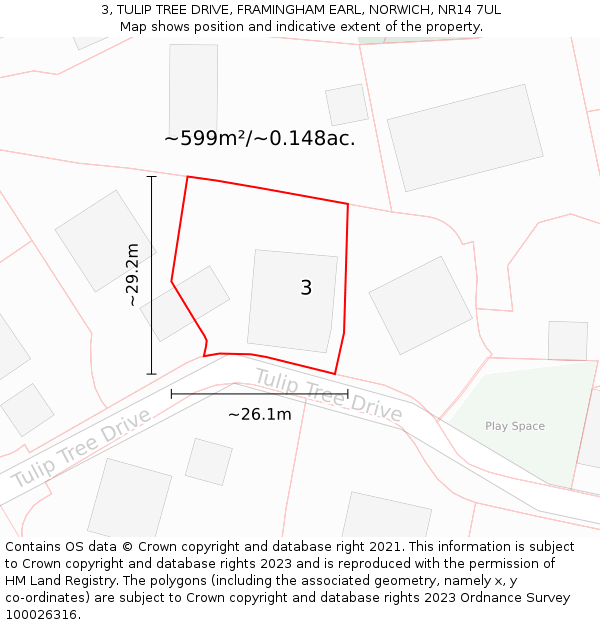 3, TULIP TREE DRIVE, FRAMINGHAM EARL, NORWICH, NR14 7UL: Plot and title map