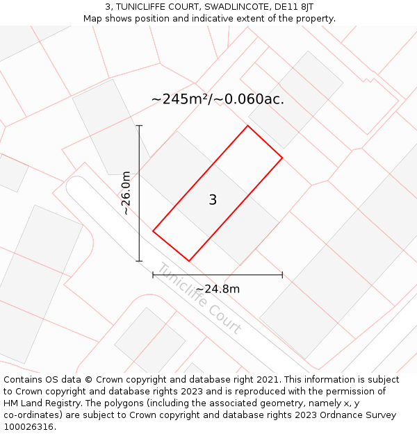 3, TUNICLIFFE COURT, SWADLINCOTE, DE11 8JT: Plot and title map