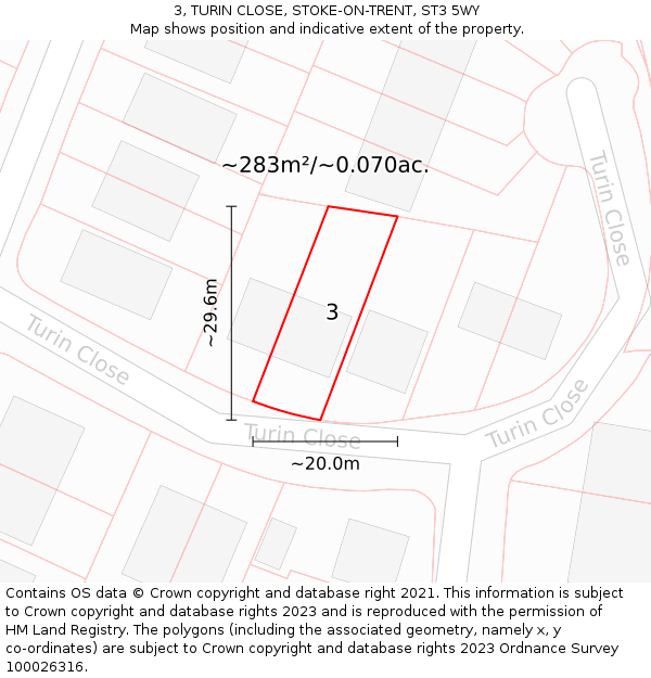 3, TURIN CLOSE, STOKE-ON-TRENT, ST3 5WY: Plot and title map