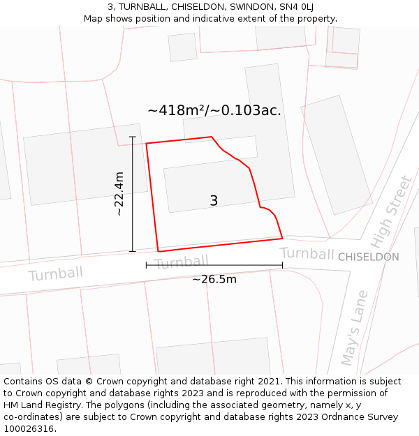 3, TURNBALL, CHISELDON, SWINDON, SN4 0LJ: Plot and title map