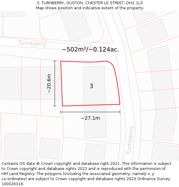 3, TURNBERRY, OUSTON, CHESTER LE STREET, DH2 1LS: Plot and title map