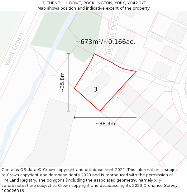 3, TURNBULL DRIVE, POCKLINGTON, YORK, YO42 2YT: Plot and title map