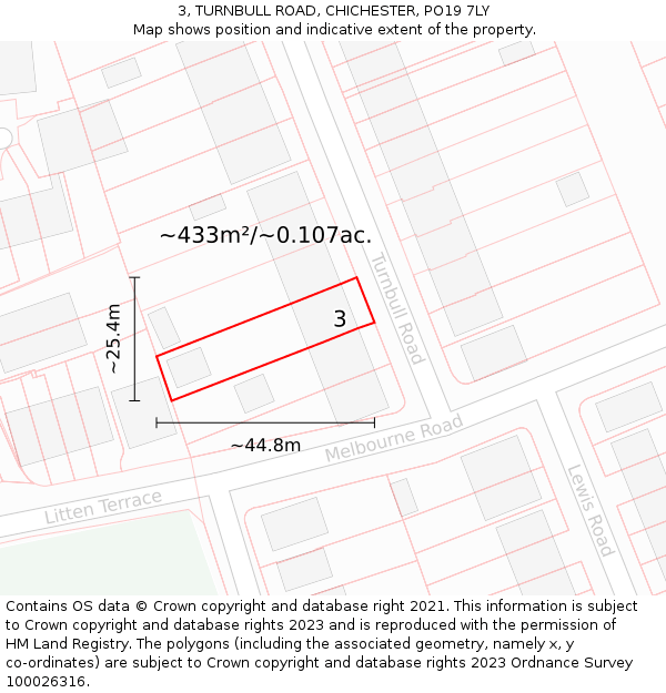 3, TURNBULL ROAD, CHICHESTER, PO19 7LY: Plot and title map