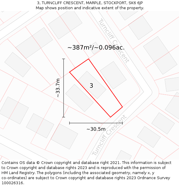 3, TURNCLIFF CRESCENT, MARPLE, STOCKPORT, SK6 6JP: Plot and title map