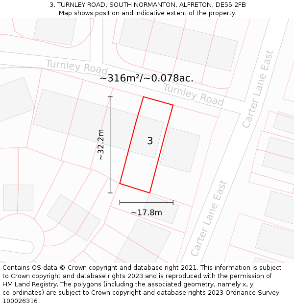 3, TURNLEY ROAD, SOUTH NORMANTON, ALFRETON, DE55 2FB: Plot and title map