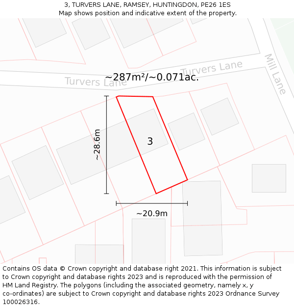 3, TURVERS LANE, RAMSEY, HUNTINGDON, PE26 1ES: Plot and title map