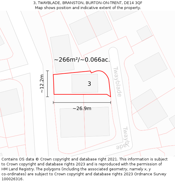 3, TWAYBLADE, BRANSTON, BURTON-ON-TRENT, DE14 3QF: Plot and title map