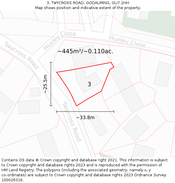 3, TWYCROSS ROAD, GODALMING, GU7 2HH: Plot and title map