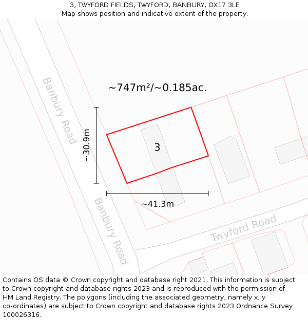 3, TWYFORD FIELDS, TWYFORD, BANBURY, OX17 3LE: Plot and title map