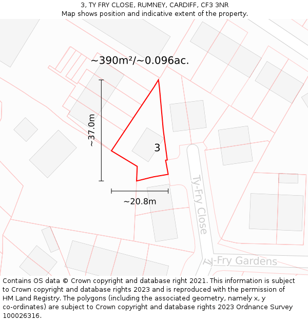 3, TY FRY CLOSE, RUMNEY, CARDIFF, CF3 3NR: Plot and title map