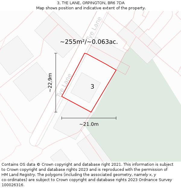 3, TYE LANE, ORPINGTON, BR6 7DA: Plot and title map