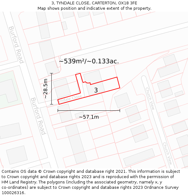 3, TYNDALE CLOSE, CARTERTON, OX18 3FE: Plot and title map