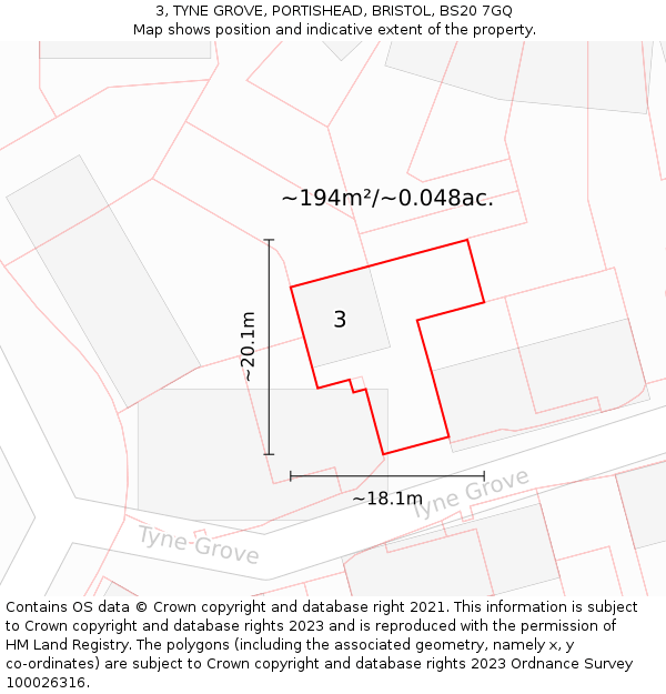 3, TYNE GROVE, PORTISHEAD, BRISTOL, BS20 7GQ: Plot and title map