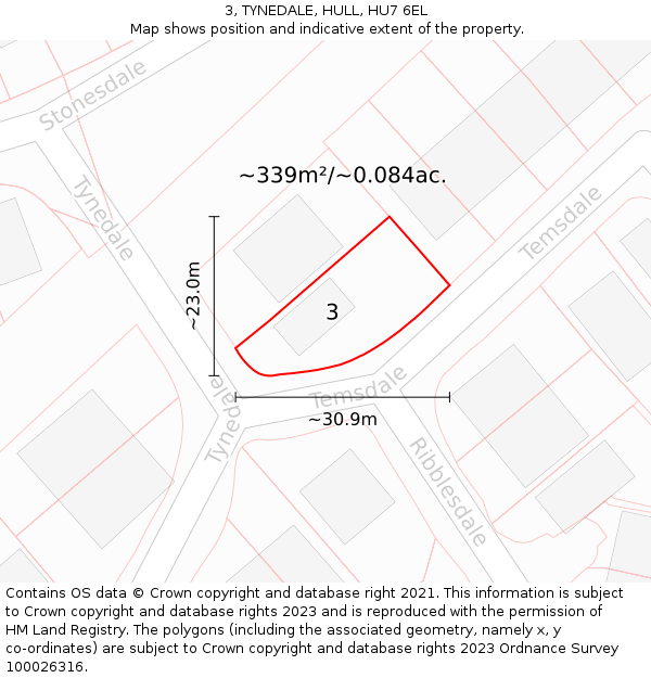 3, TYNEDALE, HULL, HU7 6EL: Plot and title map