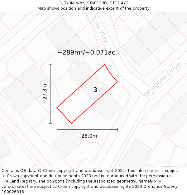 3, TYRIA WAY, STAFFORD, ST17 4YB: Plot and title map