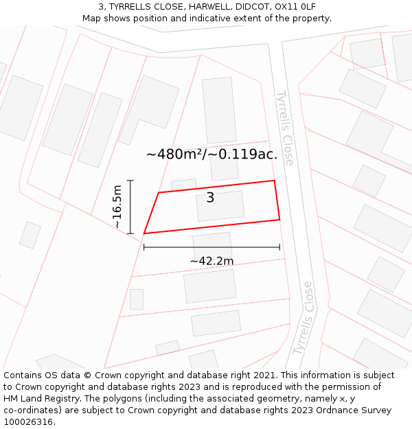 3, TYRRELLS CLOSE, HARWELL, DIDCOT, OX11 0LF: Plot and title map