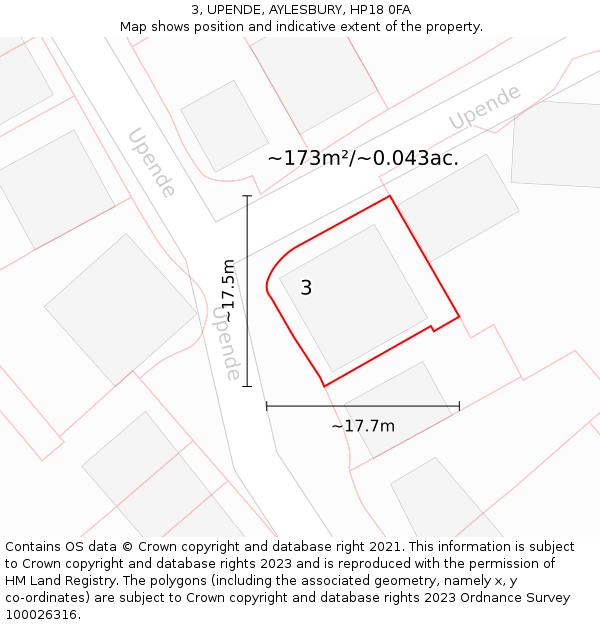 3, UPENDE, AYLESBURY, HP18 0FA: Plot and title map