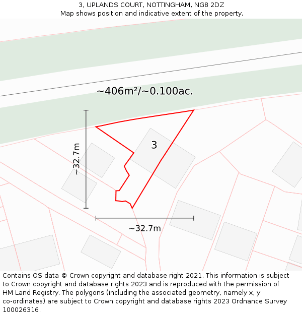 3, UPLANDS COURT, NOTTINGHAM, NG8 2DZ: Plot and title map