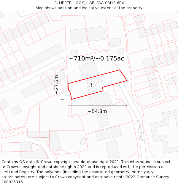 3, UPPER HOOK, HARLOW, CM18 6PX: Plot and title map