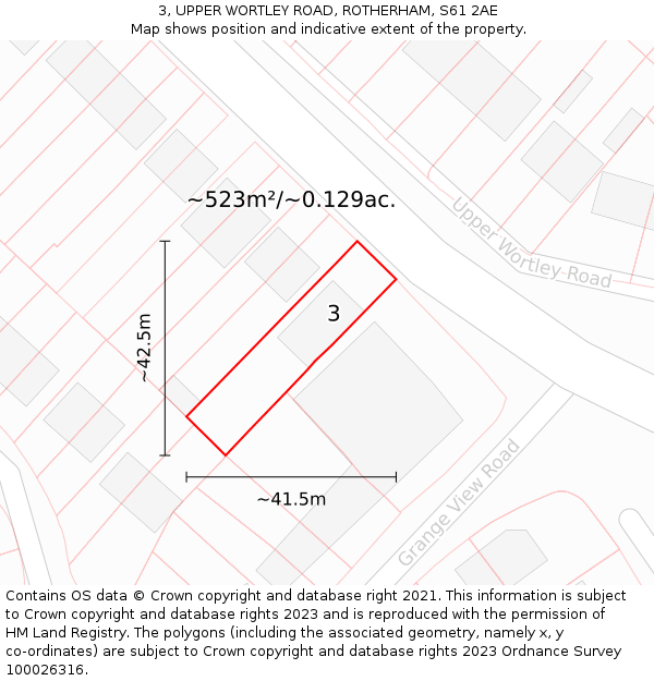 3, UPPER WORTLEY ROAD, ROTHERHAM, S61 2AE: Plot and title map