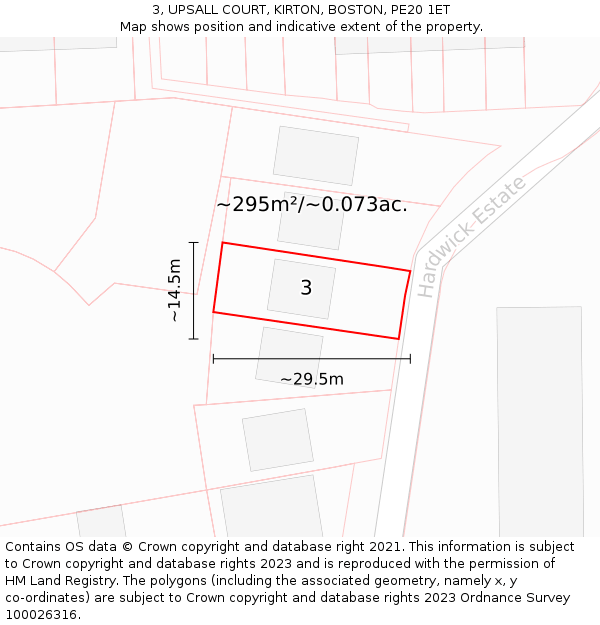 3, UPSALL COURT, KIRTON, BOSTON, PE20 1ET: Plot and title map
