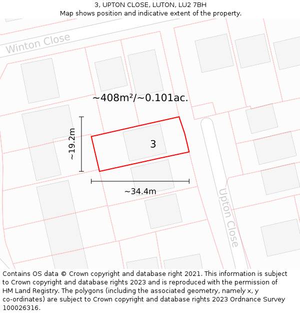 3, UPTON CLOSE, LUTON, LU2 7BH: Plot and title map