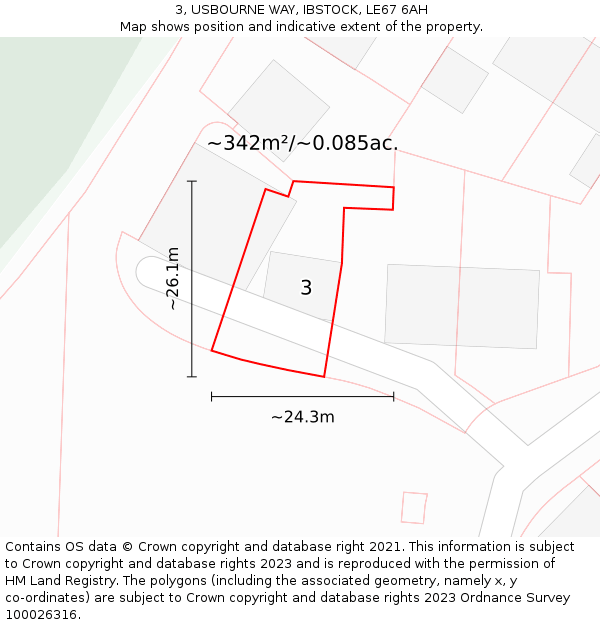 3, USBOURNE WAY, IBSTOCK, LE67 6AH: Plot and title map