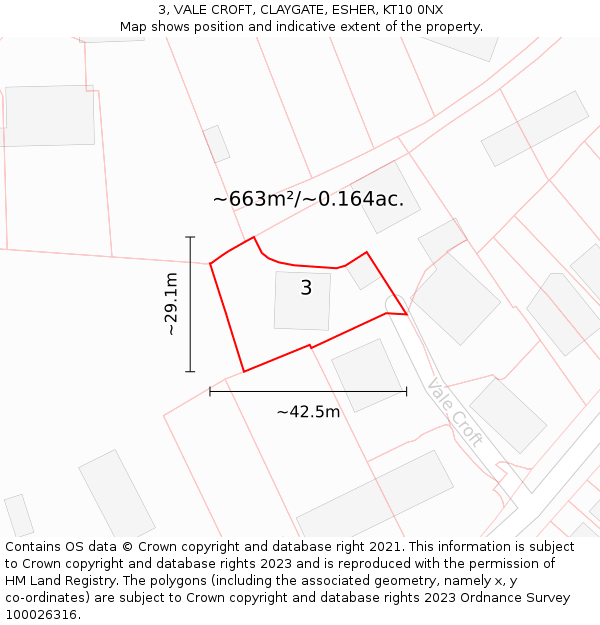 3, VALE CROFT, CLAYGATE, ESHER, KT10 0NX: Plot and title map