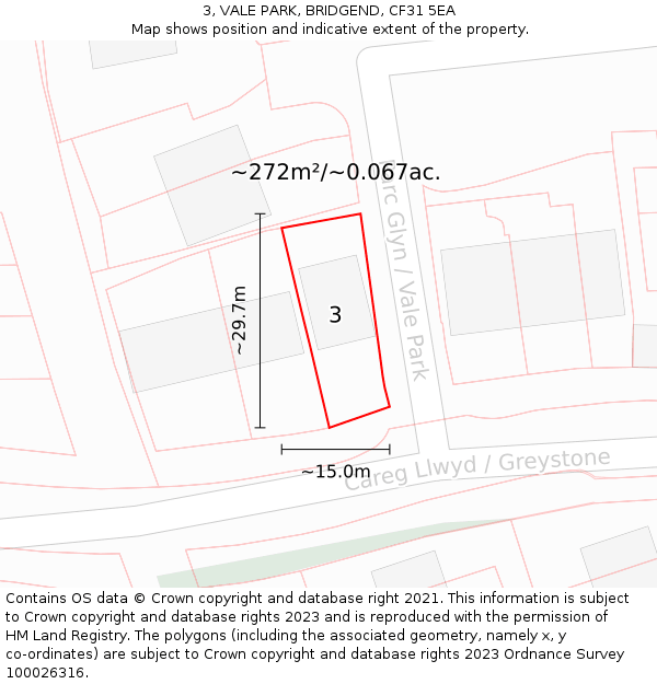 3, VALE PARK, BRIDGEND, CF31 5EA: Plot and title map