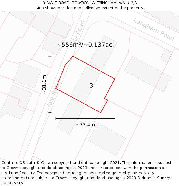 3, VALE ROAD, BOWDON, ALTRINCHAM, WA14 3JA: Plot and title map