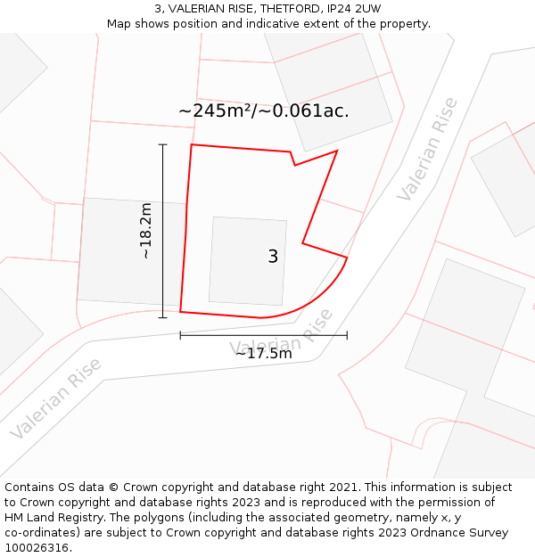 3, VALERIAN RISE, THETFORD, IP24 2UW: Plot and title map