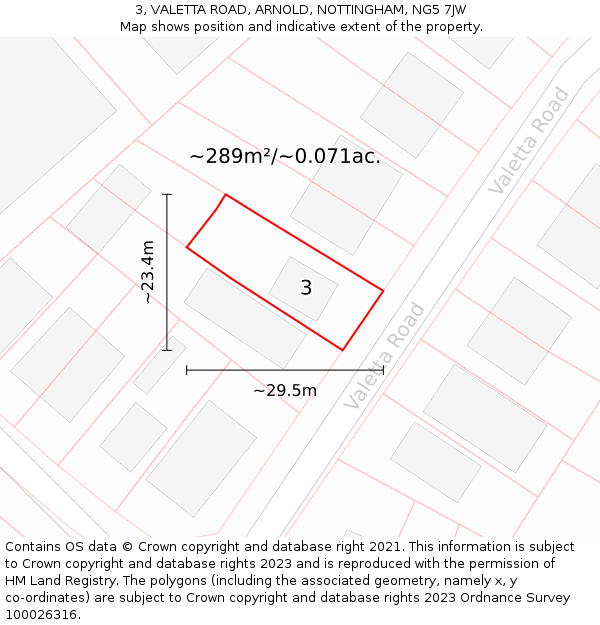 3, VALETTA ROAD, ARNOLD, NOTTINGHAM, NG5 7JW: Plot and title map