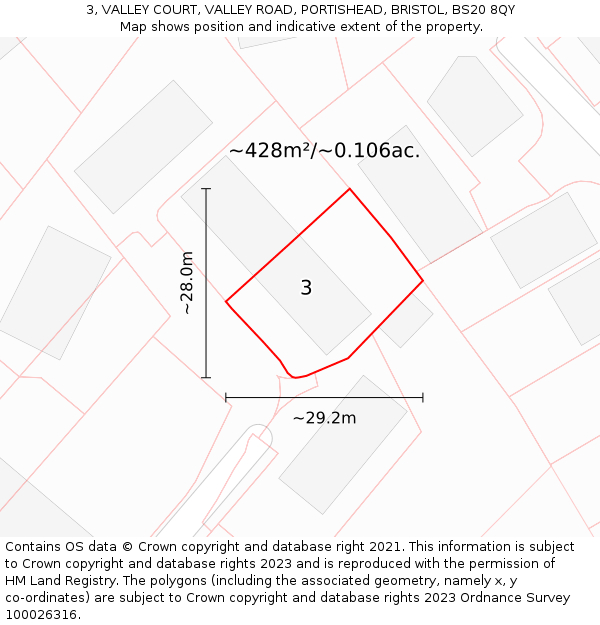 3, VALLEY COURT, VALLEY ROAD, PORTISHEAD, BRISTOL, BS20 8QY: Plot and title map