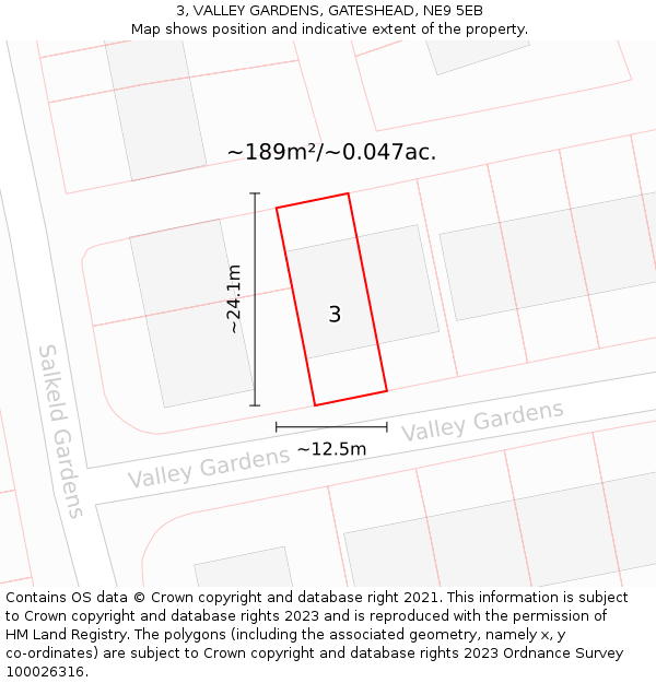 3, VALLEY GARDENS, GATESHEAD, NE9 5EB: Plot and title map