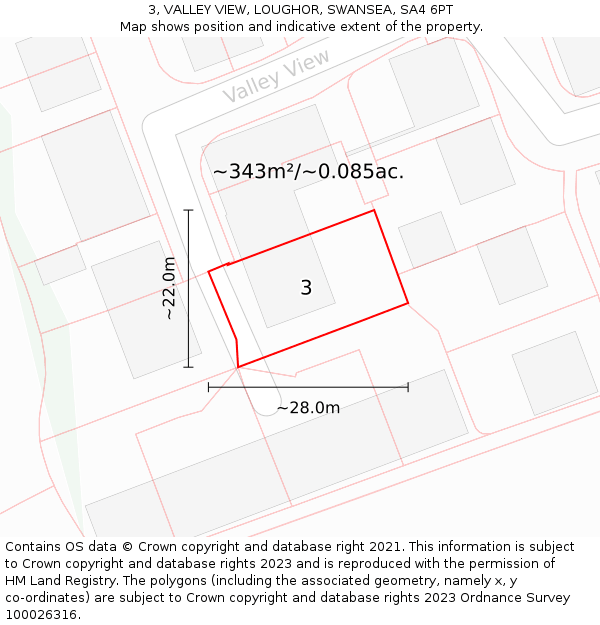 3, VALLEY VIEW, LOUGHOR, SWANSEA, SA4 6PT: Plot and title map