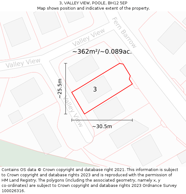 3, VALLEY VIEW, POOLE, BH12 5EP: Plot and title map