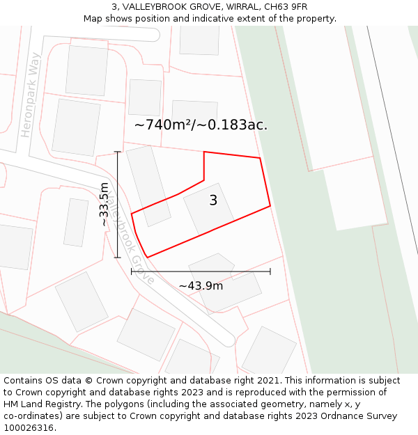 3, VALLEYBROOK GROVE, WIRRAL, CH63 9FR: Plot and title map