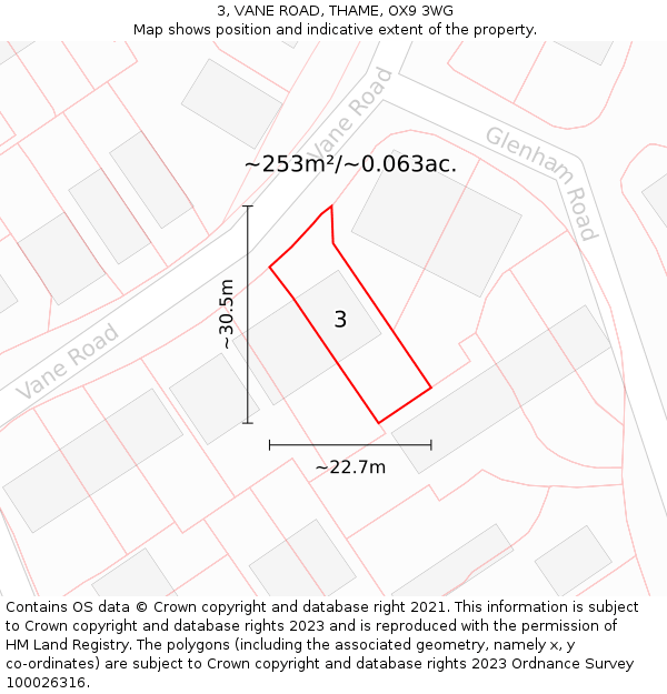 3, VANE ROAD, THAME, OX9 3WG: Plot and title map