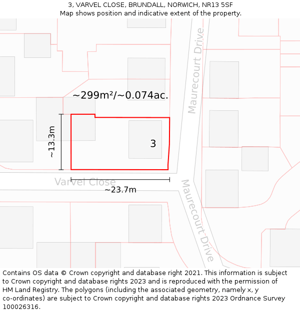 3, VARVEL CLOSE, BRUNDALL, NORWICH, NR13 5SF: Plot and title map